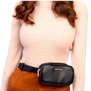 Steven Madden Black Faux Leather Belted Bag with Gold Hardware ~ Size M~ NWT